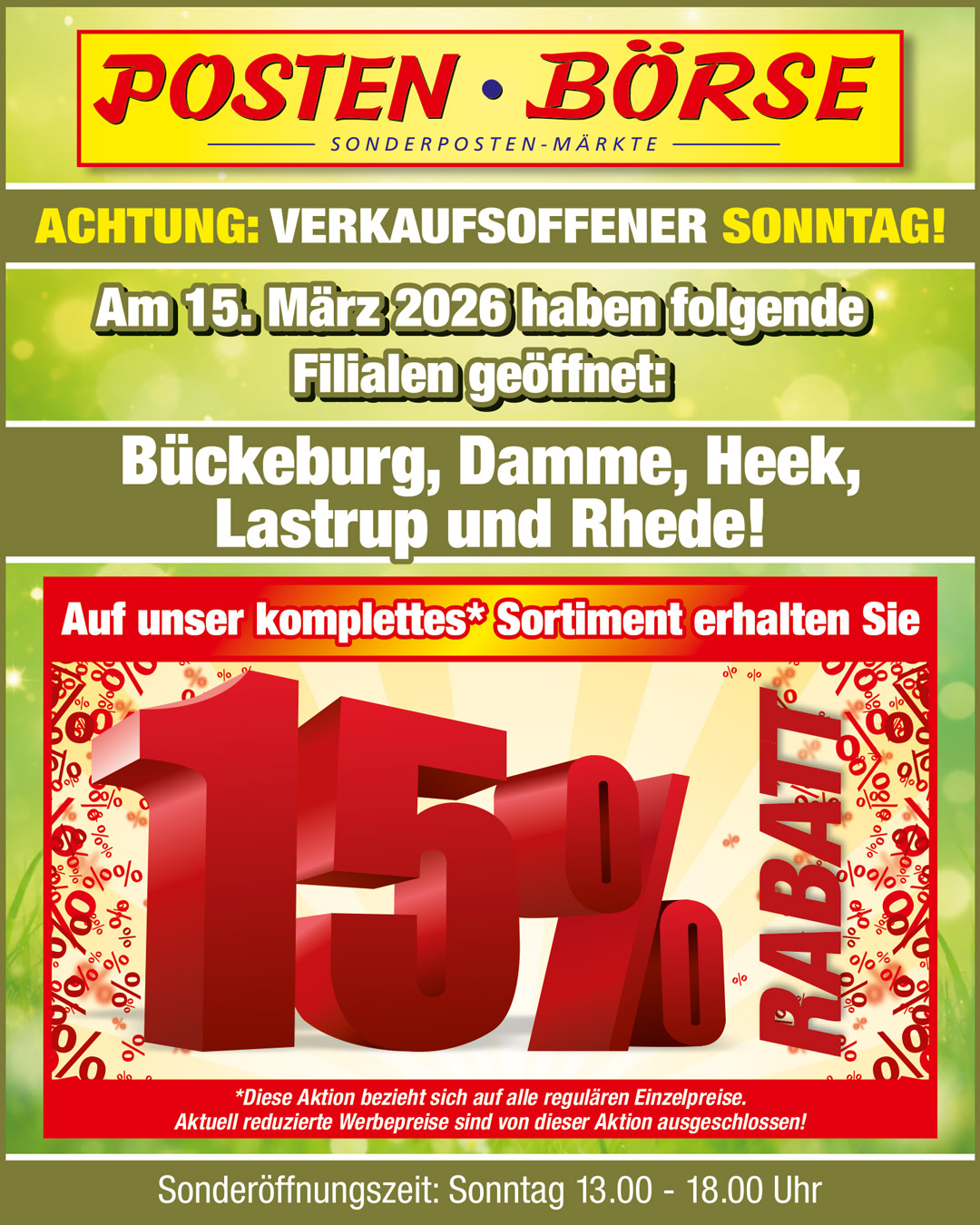 Verkaufsoffener Sonntag in den Posten-Boerse Filialen