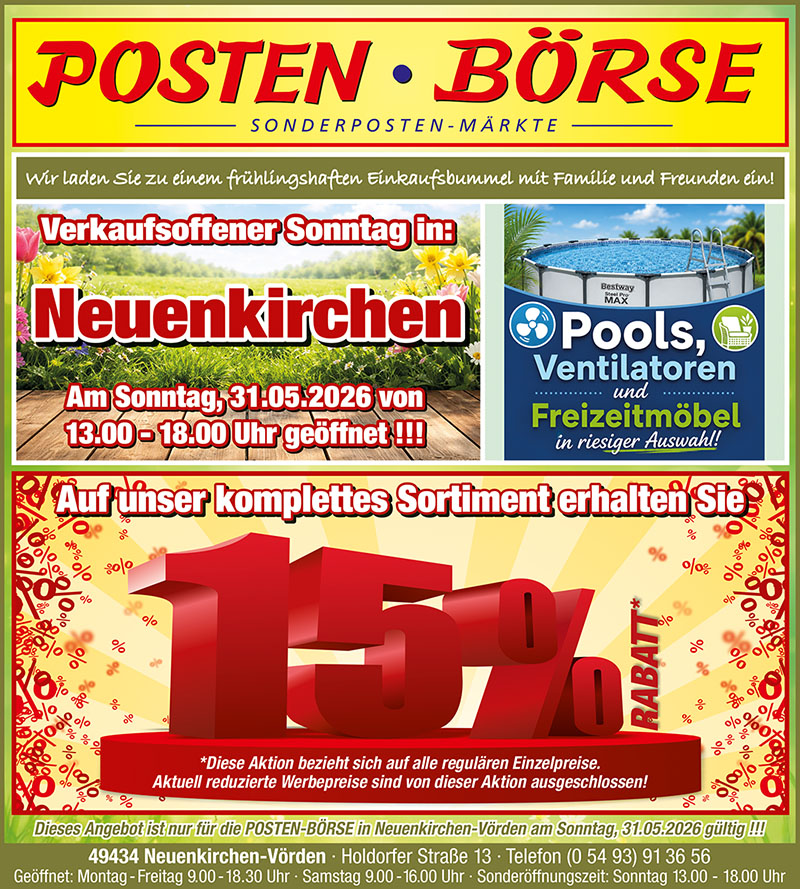 Verkaufsoffener Sonntag in den Posten-Boerse Filialen