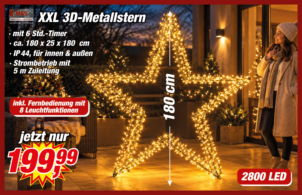 Angebot - XXL Metallstern 180 cm Höhe 2800 LEDs